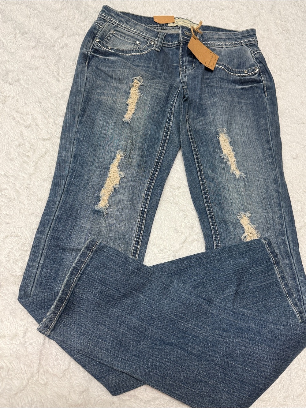 Vintage Project Indigo Embellished Blue Skinny Jeans Rhinestone Back Pockets